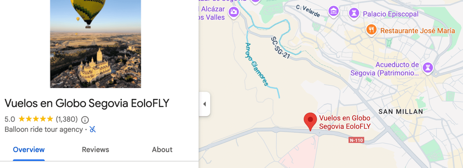 Hot Air Balloons over Segovia self driving location